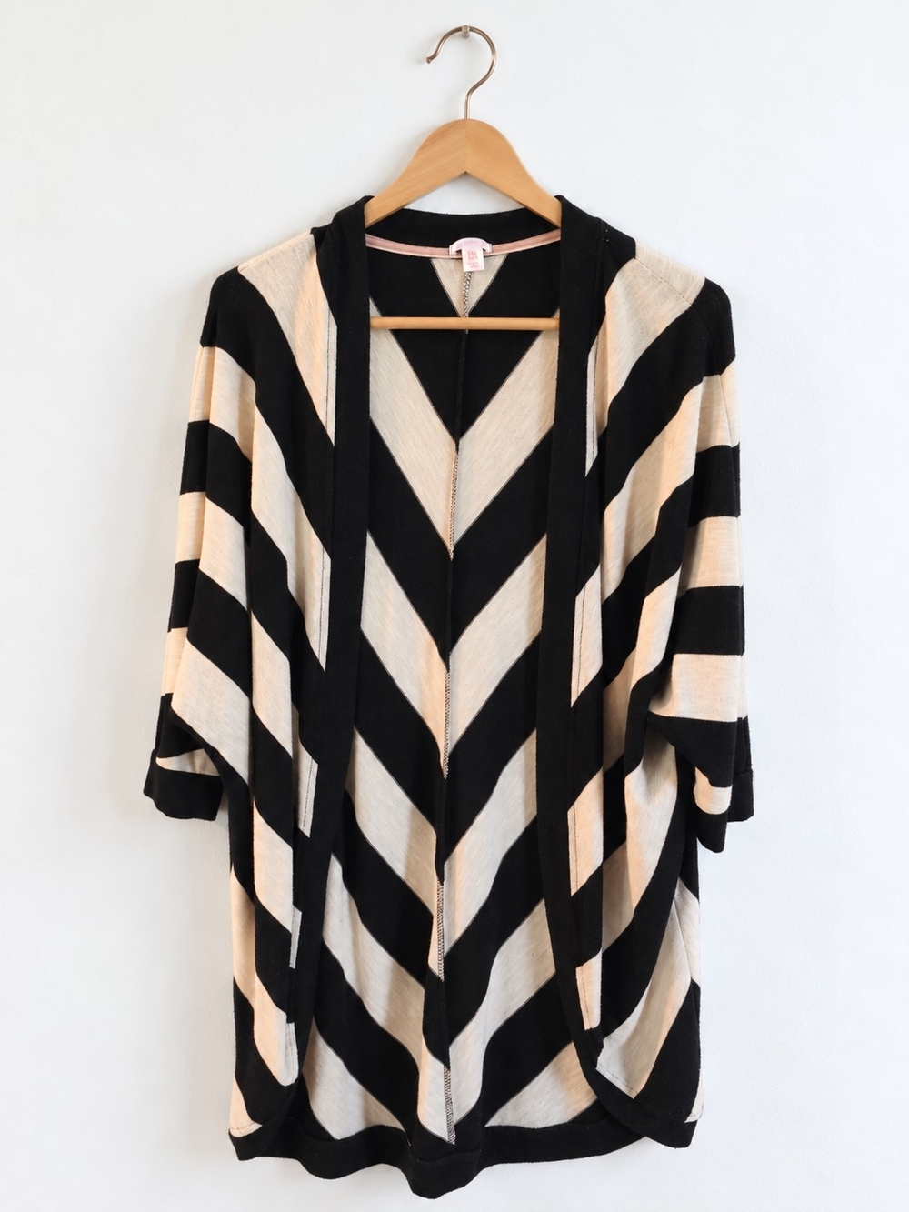 Xhiliration Black & Cream Striped Hooded Sweater Cardigan